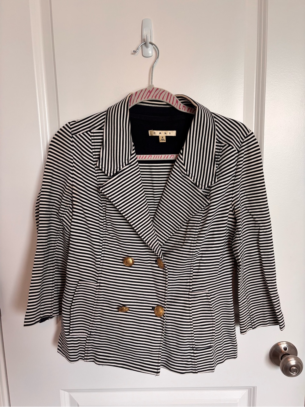 CAbi Blue & White Striped Double-Breasted Blazer